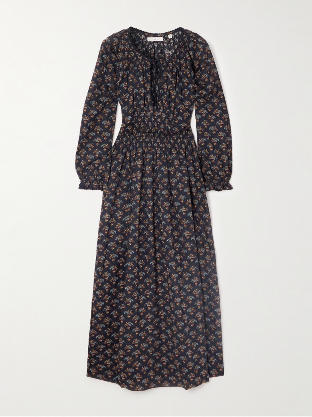 DOEN Smocked Waist Floral Midi Dress in Black - Picture 4 of 4
